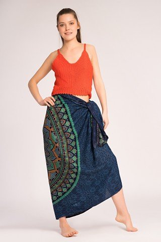 Sarong bleumarin cu floare de lotus verde