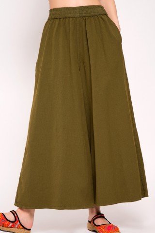 Pantaloni Culotte verde kaki cu buzunare