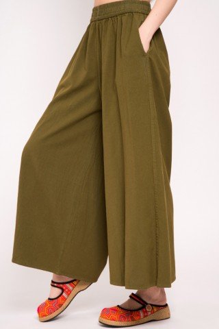 Pantaloni Culotte verde kaki cu buzunare