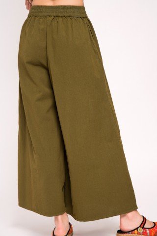 Pantaloni Culotte verde kaki cu buzunare