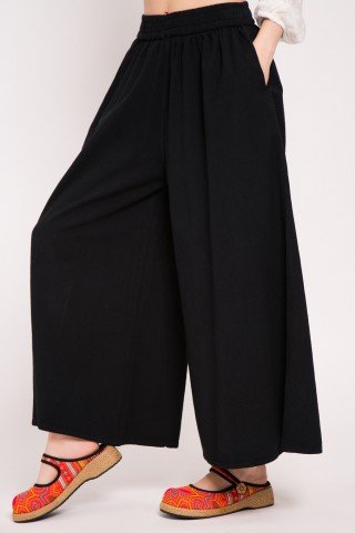 Pantaloni Culotte negri cu buzunare