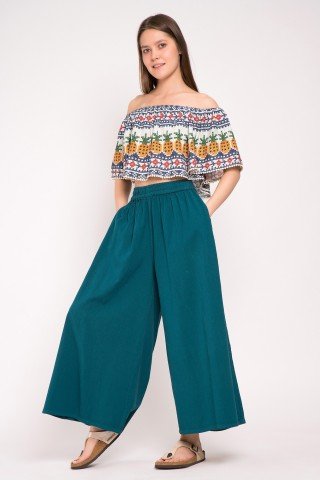 Pantaloni Culotte albastru marin cu buzunare