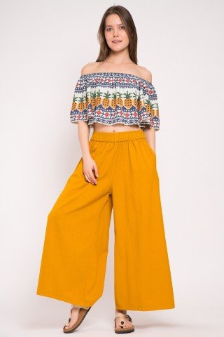 Pantaloni Culotte galbeni cu buzunare