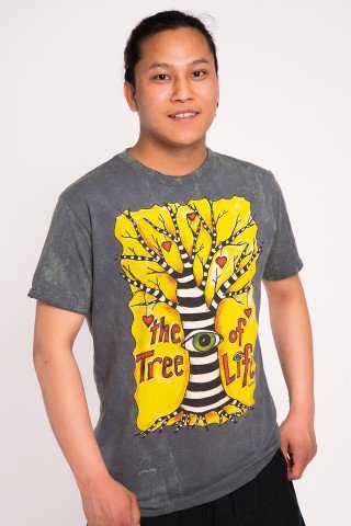 Tricou gri petrol cu print galben Tree of Life