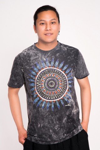 Tricou negru stone wash Eye Mandala