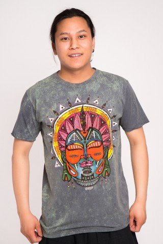 Tricou gri stone wash Indian Mask