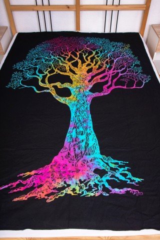 Cuvertura neagra cu print multicolor Tree of Life