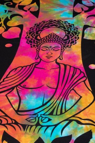 Cuvertura neagra cu print multicolor Tree of Buda
