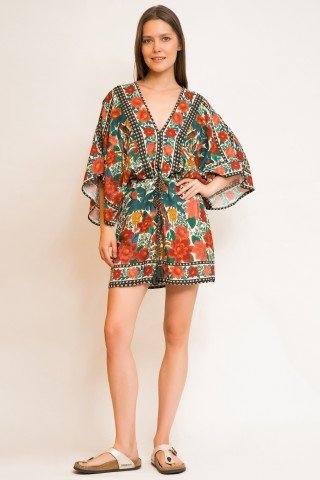 Rochie multicolora cu maneci kimono