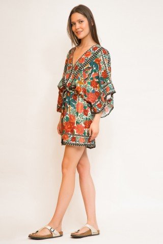 Rochie multicolora cu maneci kimono