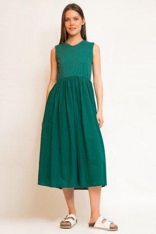 Rochie verde din bumbac cu pliuri