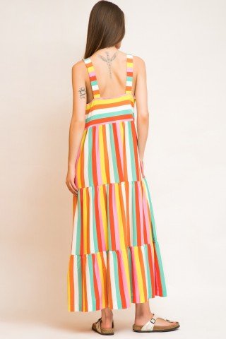 Rochie cu dungi multicolore si volane Candyland
