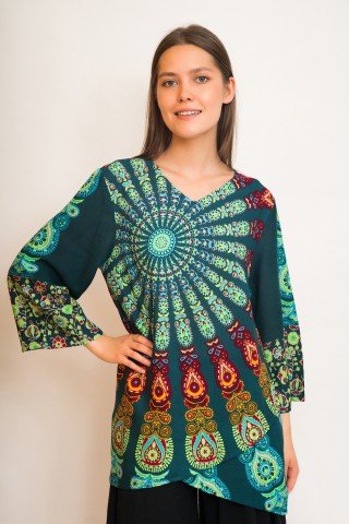 Bluza asimetrica din bumbac Mandala