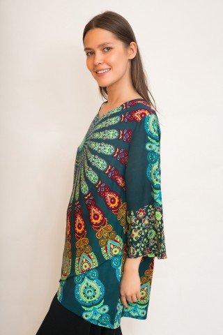 Bluza asimetrica din bumbac Mandala