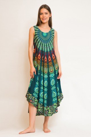 Rochie verde din bumbac Mandala