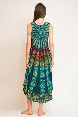 Rochie verde din bumbac Mandala