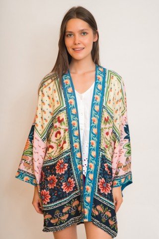Kimono vaporos cu imprimeu multicolor