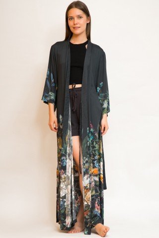 Kimono lung matasos cu imprimeu floral