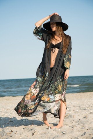 Kimono lung matasos cu imprimeu floral