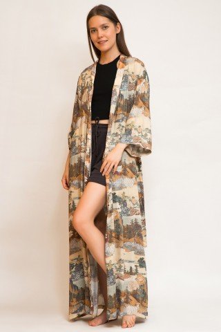 Kimono matasos lung cu imprimeu Dream