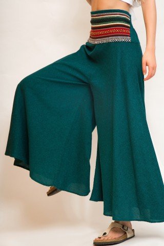 Fusta pantalon din bumbac verde cu brau