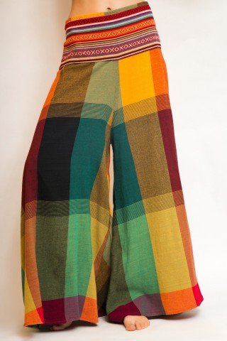 Fusta pantalon multicolora din bumbac cu brau