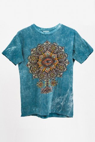 Tricou unisex stone wash albastru Mandala Eye