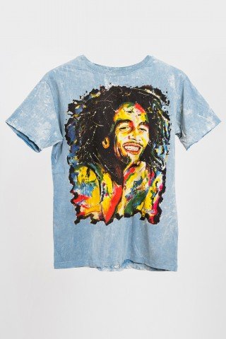 Tricou unisex stone wash blue Bob Marley