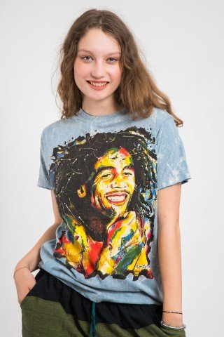 Tricou unisex stone wash blue Bob Marley