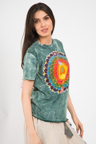 Tricou unisex tye dye vernil Mandala Chakrelor