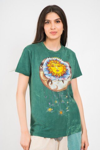 Tricou unisex tye dye verde  Moon and Sun