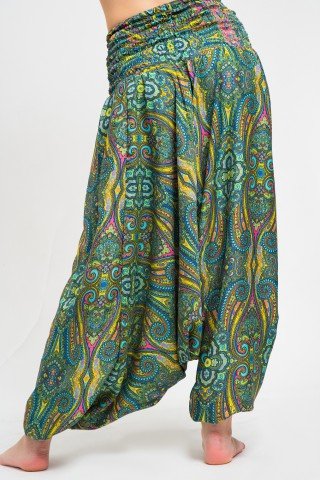 Salvari 2 in 1 verde turcoaz cu imprimeu paisley
