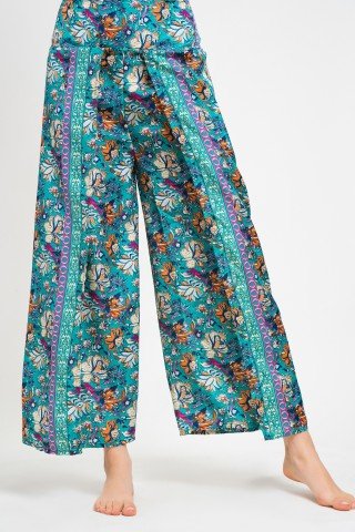 Pantaloni petrecuti blue cu imprimeu paisley