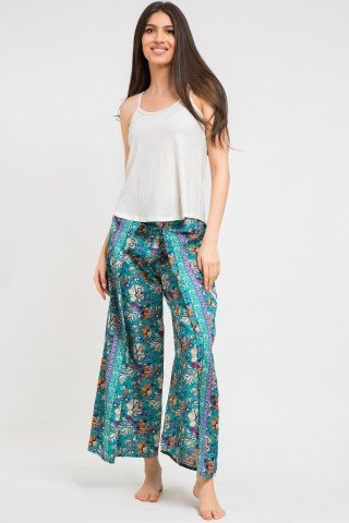 Pantaloni petrecuti blue cu imprimeu paisley