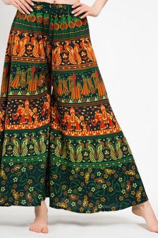 Fusta pantalon verde cu print indian