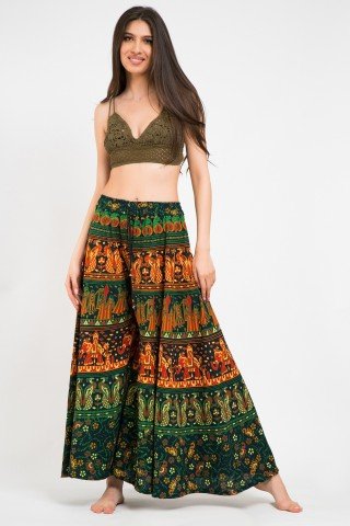 Fusta pantalon verde cu print indian