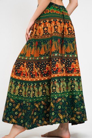 Fusta pantalon verde cu print indian