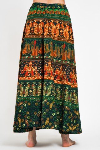 Fusta pantalon verde cu print indian