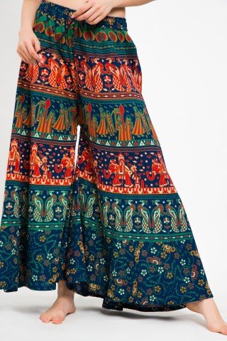 Fusta pantalon bleumarin cu print indian