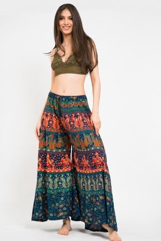 Fusta pantalon bleumarin cu print indian