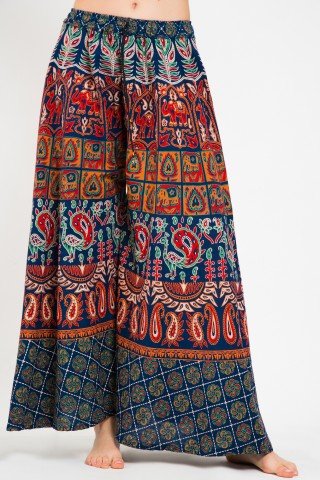 Fusta pantalon bleumarin si caramiziu cu print indian