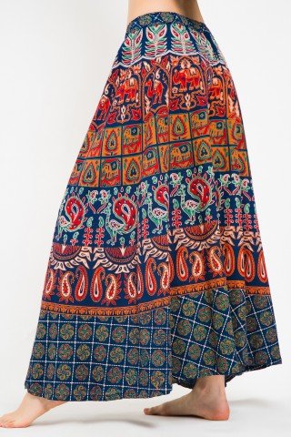 Fusta pantalon bleumarin si caramiziu cu print indian