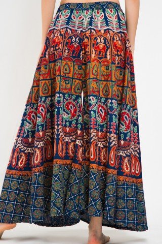 Fusta pantalon bleumarin si caramiziu cu print indian