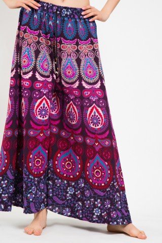 Fusta pantalon mov cu print coada de paun