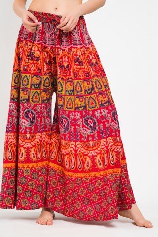 Fusta pantalon rosie cu print indian