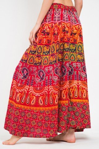 Fusta pantalon rosie cu print indian