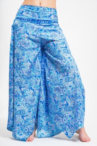 Pantaloni din matase blue asimetrici