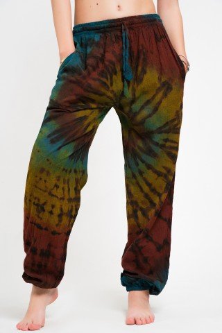 Pantaloni unisex negri tye dye cu elastic