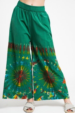 Pantaloni evazati largi tye dye verzi