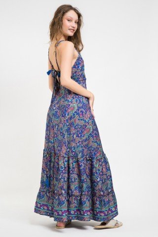 Rochie din matase vegetala albastru marin paisley print